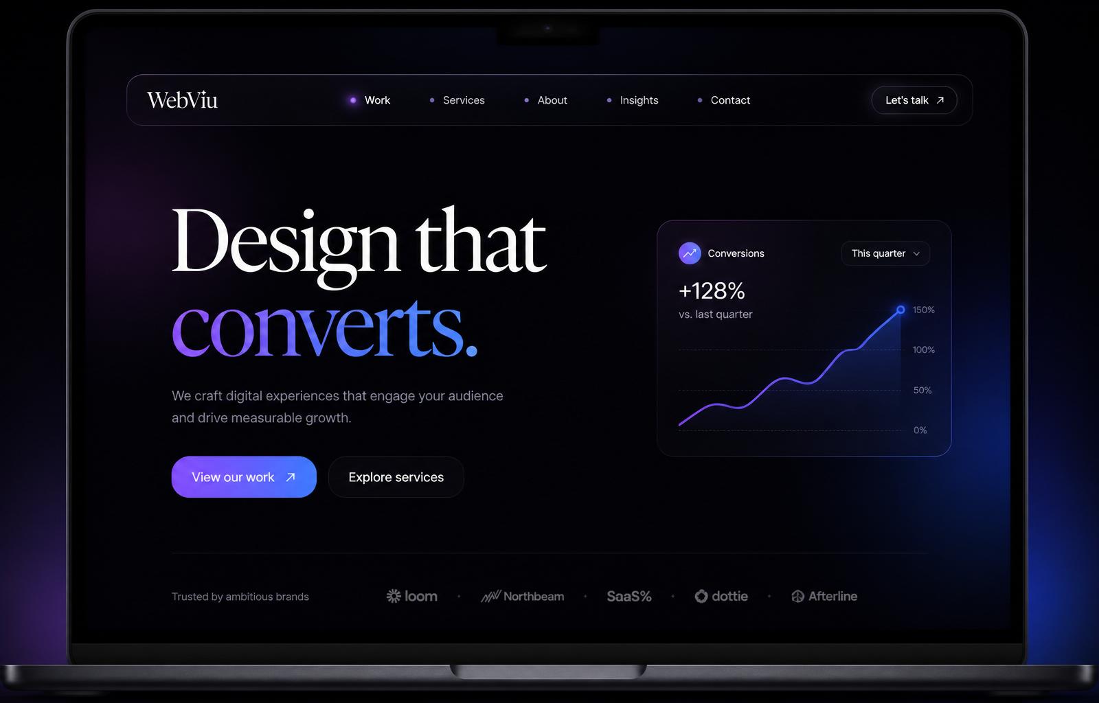 WebViu portfolio website preview shown on a laptop